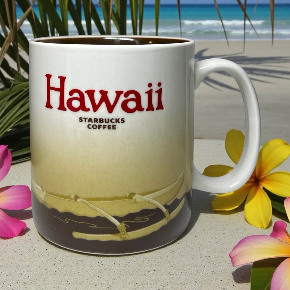 Starbucks Hawaii Icon Series Coffee Mug 16oz Palm Boat Island EUC
